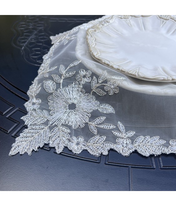 Lace Table Placemats, Exquisite Flower Embroidered Doilies Cup Mat