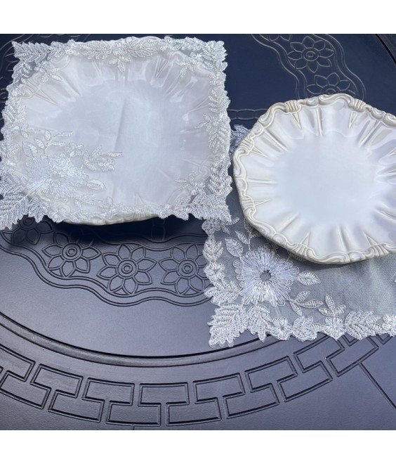 Lace Table Placemats, Exquisite Flower Embroidered Doilies Cup Mat