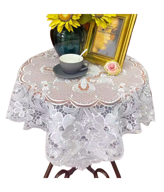 Embroidered Lace Square Tablecloth,Vintage Floral Dining Table Cover for Home Kitchen Decoration