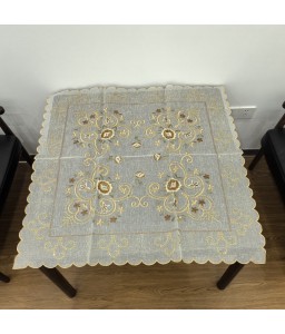 Flowers Embroidered Lace Square Tablecloth,Vintage Floral Dining Table Cover for Home Kitchen Decoration