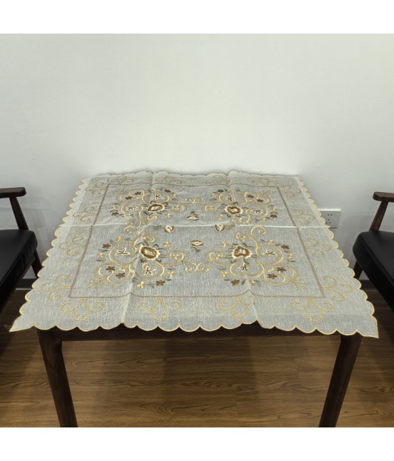 Flowers Embroidered Lace Square Tablecloth,Vintage Floral Dining Table Cover for Home Kitchen Decoration