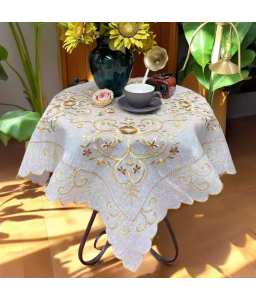 Flowers Embroidered Lace Square Tablecloth,Vintage Floral Dining Table Cover for Home Kitchen Decoration