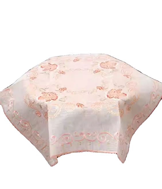 Pink Embroidered Lace Square Tablecloth, Euro Style Dining Table Cover for Home Kitchen Decoration
