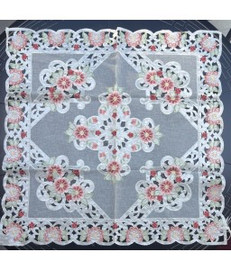 Red Flower Embroidered Lace Square Tablecloth, Euro Style Dining Table Cover for Home Kitchen Decoration