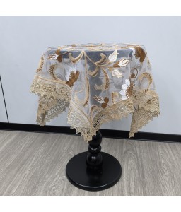Brown Embroidered Lace Square Tablecloth, Euro Style Dining Table Cover for Home Kitchen Decoration