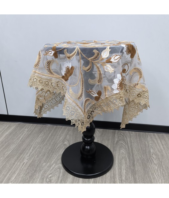 Brown Embroidered Lace Square Tablecloth, Euro Style Dining Table Cover for Home Kitchen Decoration