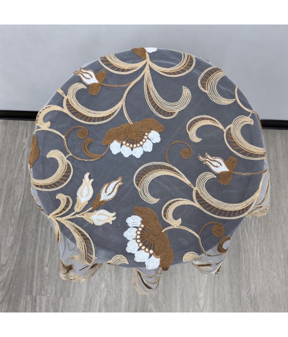 Brown Embroidered Lace Square Tablecloth, Euro Style Dining Table Cover for Home Kitchen Decoration