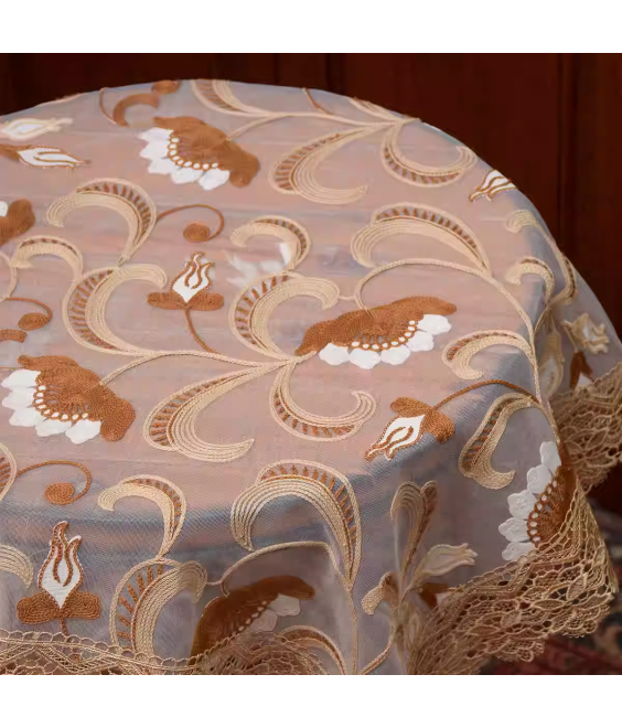 Brown Embroidered Lace Square Tablecloth, Euro Style Dining Table Cover for Home Kitchen Decoration