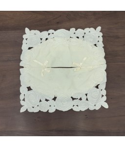 White Fabric Tissue Box Cover，Embroidered Jacquard Linen Tissue Holder