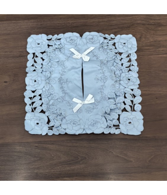 Blue Fabric Tissue Box Cover，Embroidered Jacquard Linen Tissue Holder