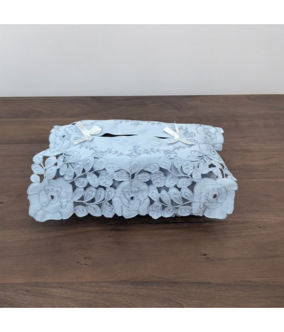 Blue Fabric Tissue Box Cover，Embroidered Jacquard Linen Tissue Holder