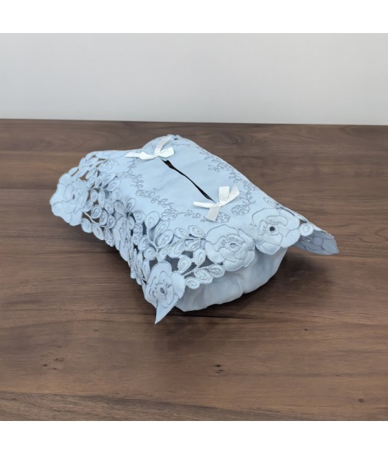 Blue Fabric Tissue Box Cover，Embroidered Jacquard Linen Tissue Holder