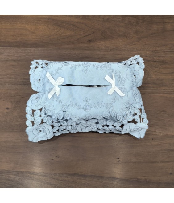 Blue Fabric Tissue Box Cover，Embroidered Jacquard Linen Tissue Holder