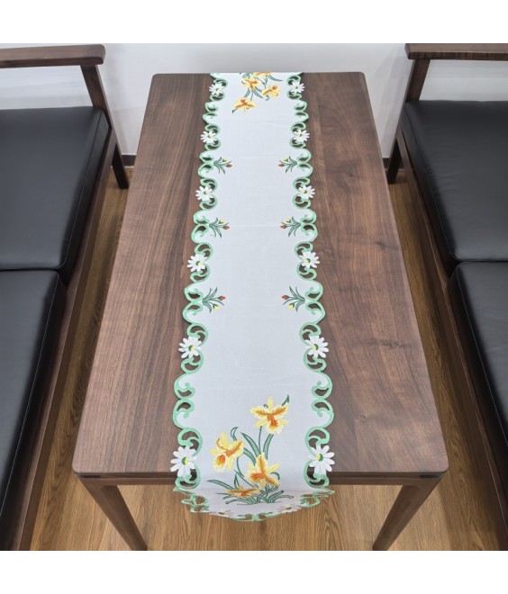 Daffodil Embroidered Table Runner, Fabric Dresser Runner for Home Kitchen Dining Tabletop Decoration