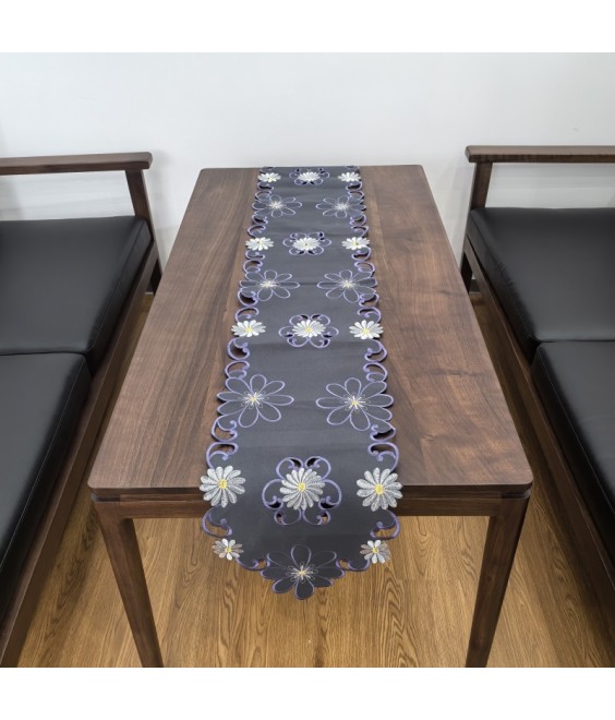 Daisy Embroidered Table Runner, Fabric Dresser Runner for Home Kitchen Dining Tabletop Decoration