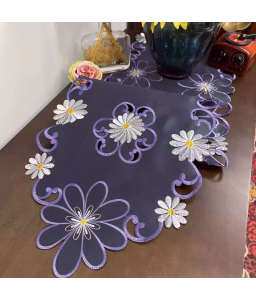 Daisy Embroidered Table Runner, Fabric Dresser Runner for Home Kitchen Dining Tabletop Decoration