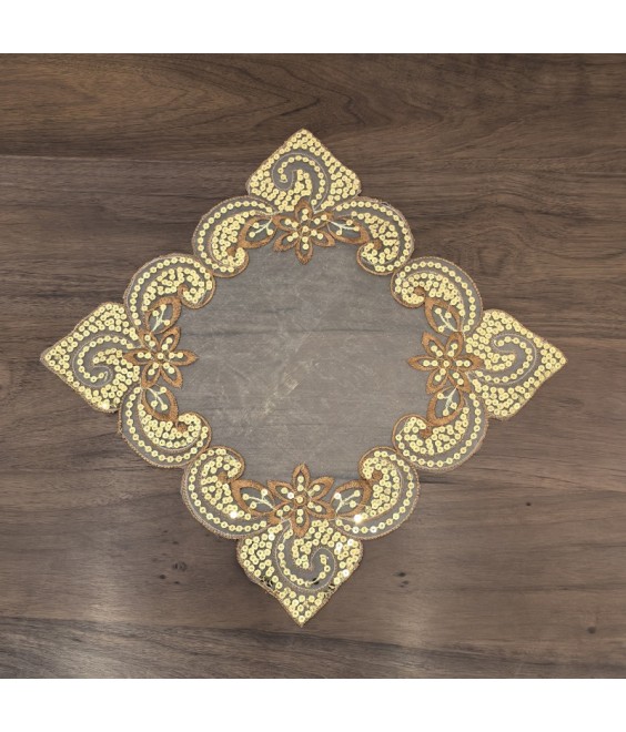 Lace Table Placemats, Gold Flower Embroidered Doilies Cup Mat