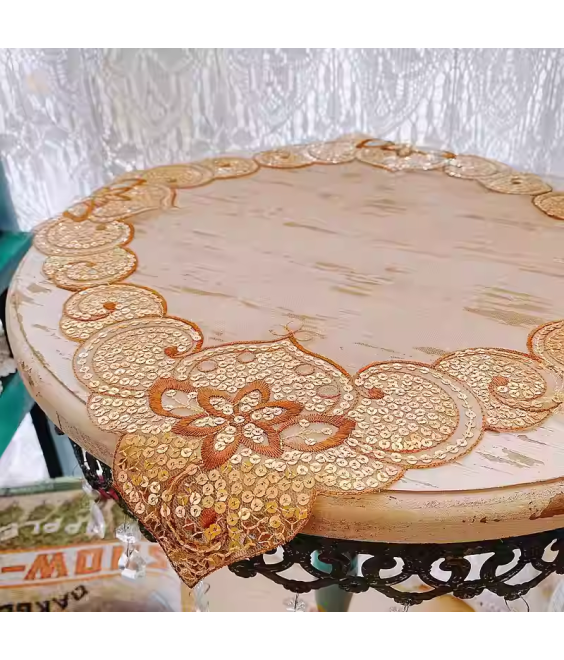 Lace Table Placemats, Gold Flower Embroidered Doilies Cup Mat