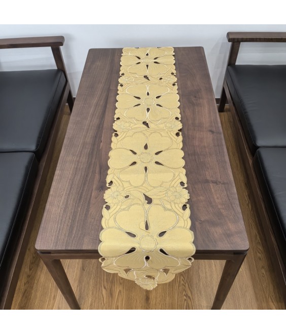 Yellow Flower Embroidered Table Runner, Fabric Dresser Runner for Home Kitchen Dining Tabletop Decoration