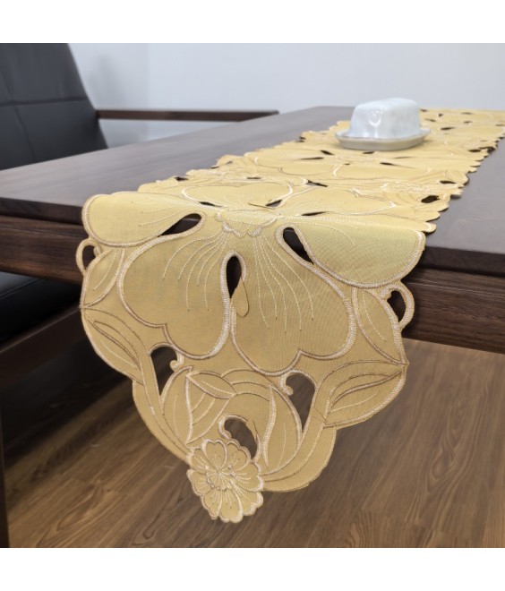 Yellow Flower Embroidered Table Runner, Fabric Dresser Runner for Home Kitchen Dining Tabletop Decoration