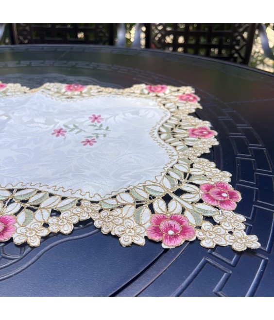 Pink Flower Embroidered Table Runner, Fabric Dresser Runner for Home Kitchen Dining Tabletop Decoration
