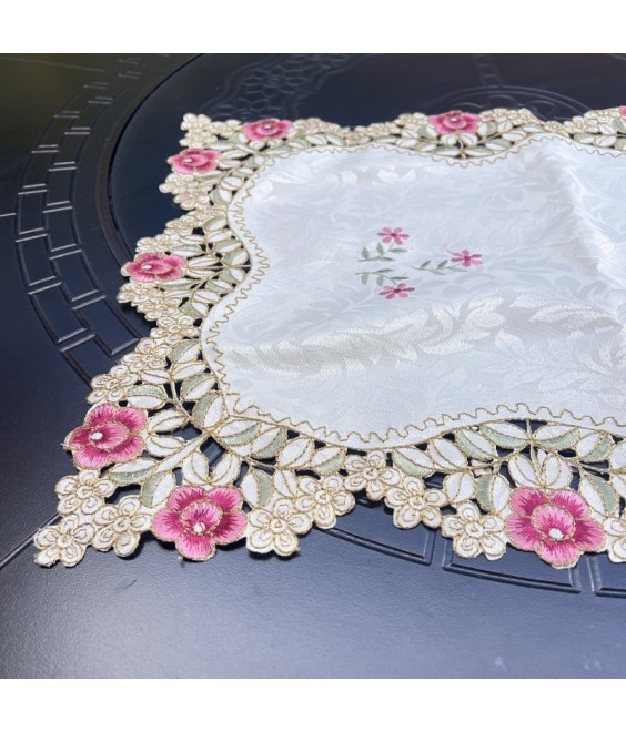 Pink Flower Embroidered Table Runner, Fabric Dresser Runner for Home Kitchen Dining Tabletop Decoration