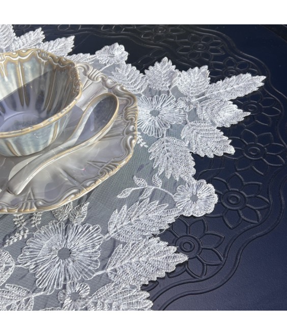 Beige Lace Table Placemats, Exquisite Flower Embroidered Doilies Cup Mat