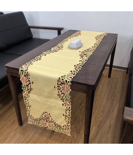 Daisy Embroidered Lace Table Runner,Euro Style Dining Table Cover for Home Kitchen Decoration