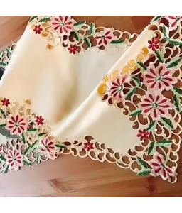 Daisy Embroidered Lace Table Runner,Euro Style Dining Table Cover for Home Kitchen Decoration