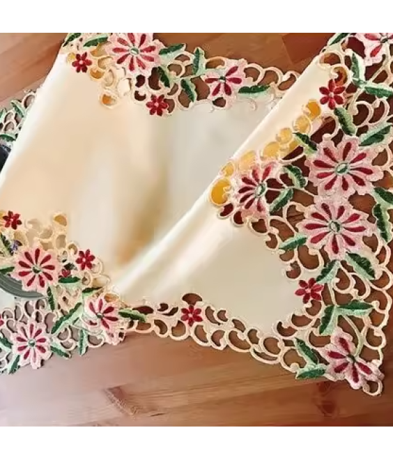 Daisy Embroidered Lace Table Runner,Euro Style Dining Table Cover for Home Kitchen Decoration