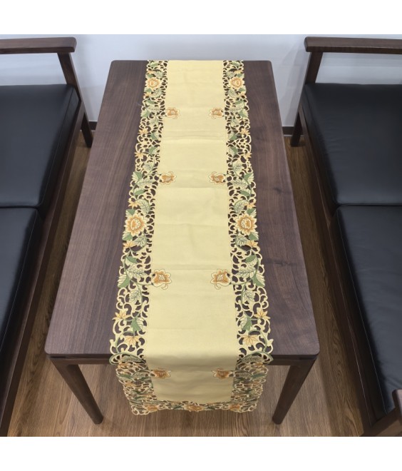 Morning Glory Embroidered Lace Table Runner,Euro Style Dining Table Cover for Home Kitchen Decoration