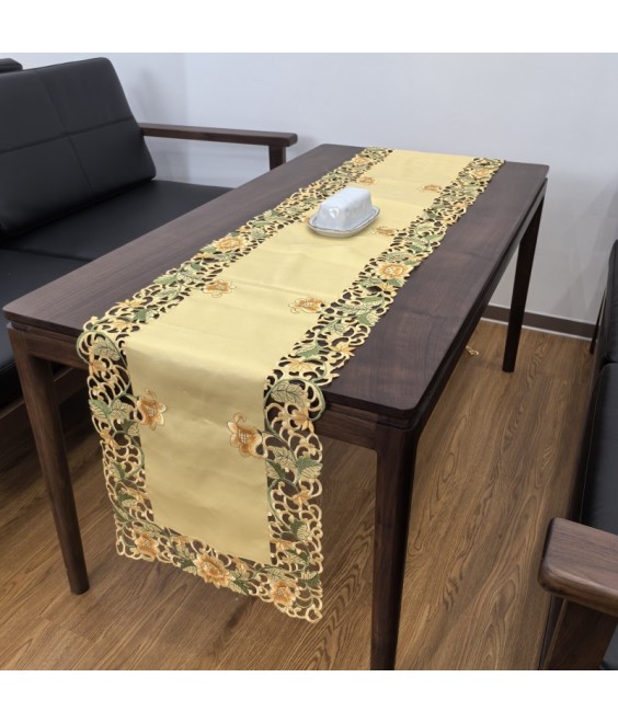 Morning Glory Embroidered Lace Table Runner,Euro Style Dining Table Cover for Home Kitchen Decoration