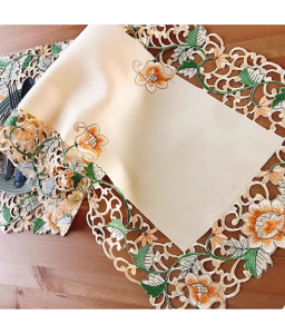 Morning Glory Embroidered Lace Table Runner,Euro Style Dining Table Cover for Home Kitchen Decoration