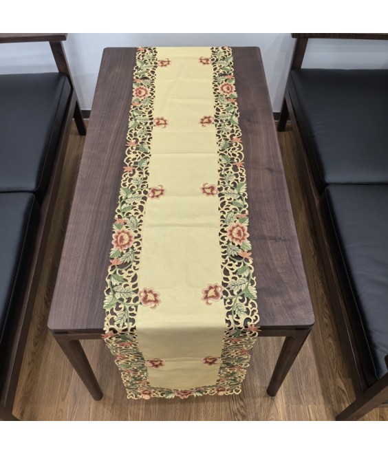 Morning Glory Embroidered Lace Table Runner,Euro Style Dining Table Cover for Home Kitchen Decoration