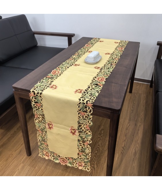Morning Glory Embroidered Lace Table Runner,Euro Style Dining Table Cover for Home Kitchen Decoration