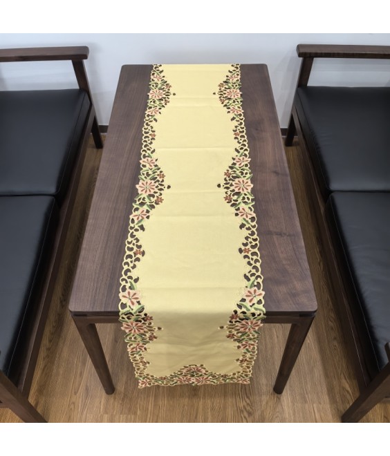 Morning Glory Embroidered Lace Table Runner,Euro Style Dining Table Cover for Home Kitchen Decoration