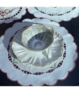 Round Table Placemats, Christmas Embroidered Doilies Cup Mat