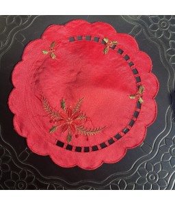 Round Table Placemats, Christmas Embroidered Doilies Cup Mat