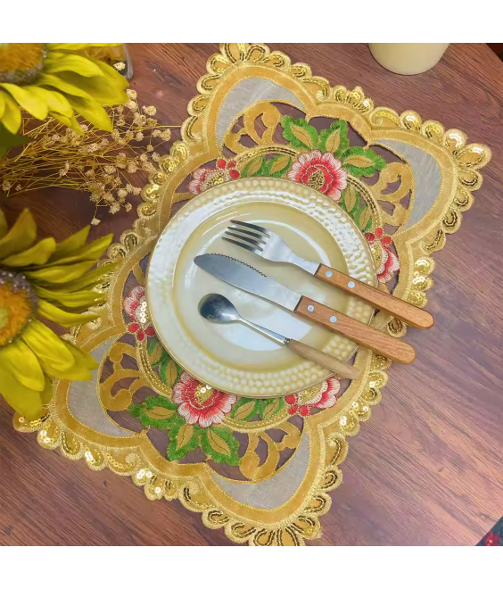 Rectangular Table Placemats, Euro Style Embroidered Doilies Vase Mat
