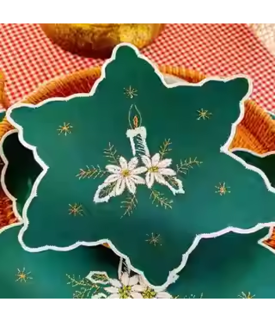 Star Shaped Table Placemats, Holiday Embroidered Doilies Cup Mat