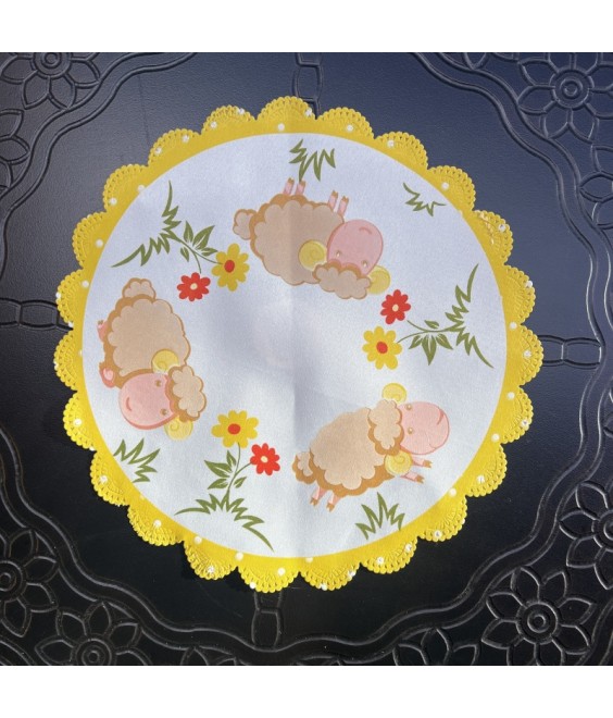 Cute Round Table Placemats, Sheep Embroidered Doilies Cup Mat