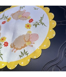 Cute Round Table Placemats, Sheep Embroidered Doilies Cup Mat
