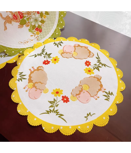Cute Round Table Placemats, Sheep Embroidered Doilies Cup Mat
