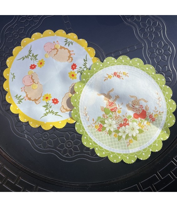 Cute Round Table Placemats, Rabbit Embroidered Doilies Cup Mat
