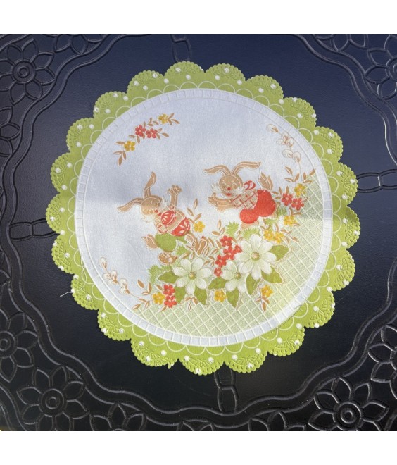 Cute Round Table Placemats, Rabbit Embroidered Doilies Cup Mat