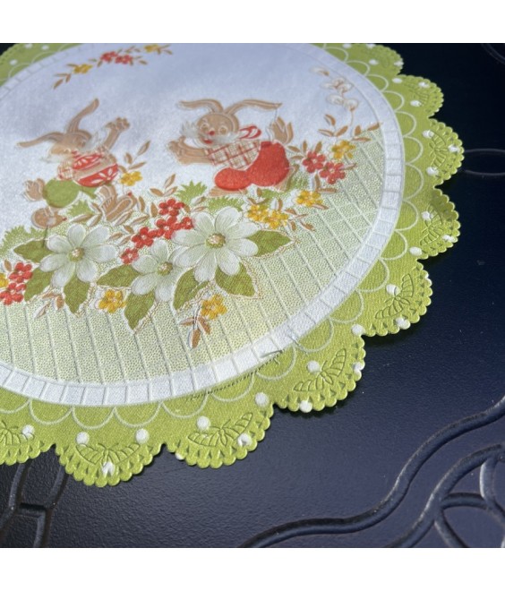 Cute Round Table Placemats, Rabbit Embroidered Doilies Cup Mat