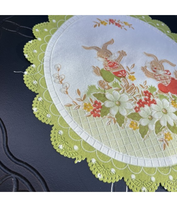 Cute Round Table Placemats, Rabbit Embroidered Doilies Cup Mat
