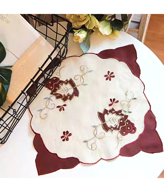 Lace Square Table Placemats,Retro Embroidered Doilies Cup Mat