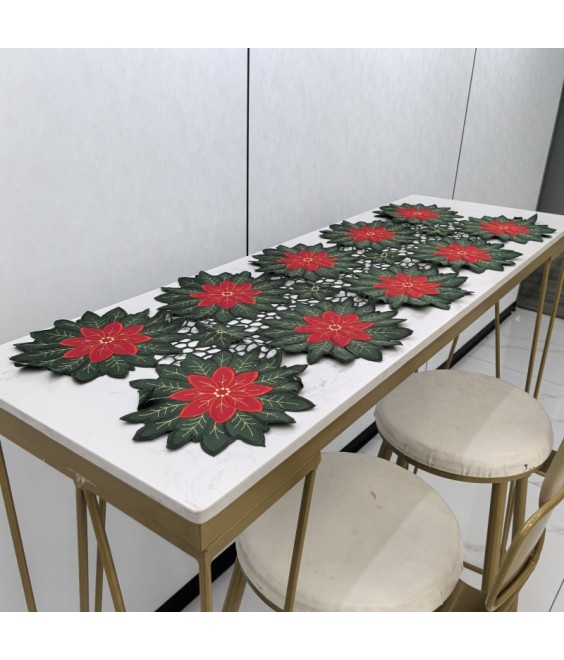 Flower Shaped Embroidered Lace Table Runner,Fabric Dining Table Cover for Home Kitchen Decoration