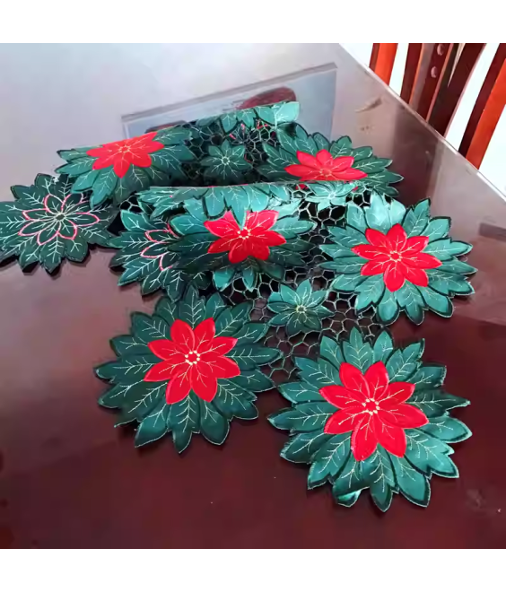 Flower Shaped Embroidered Lace Table Runner,Fabric Dining Table Cover for Home Kitchen Decoration